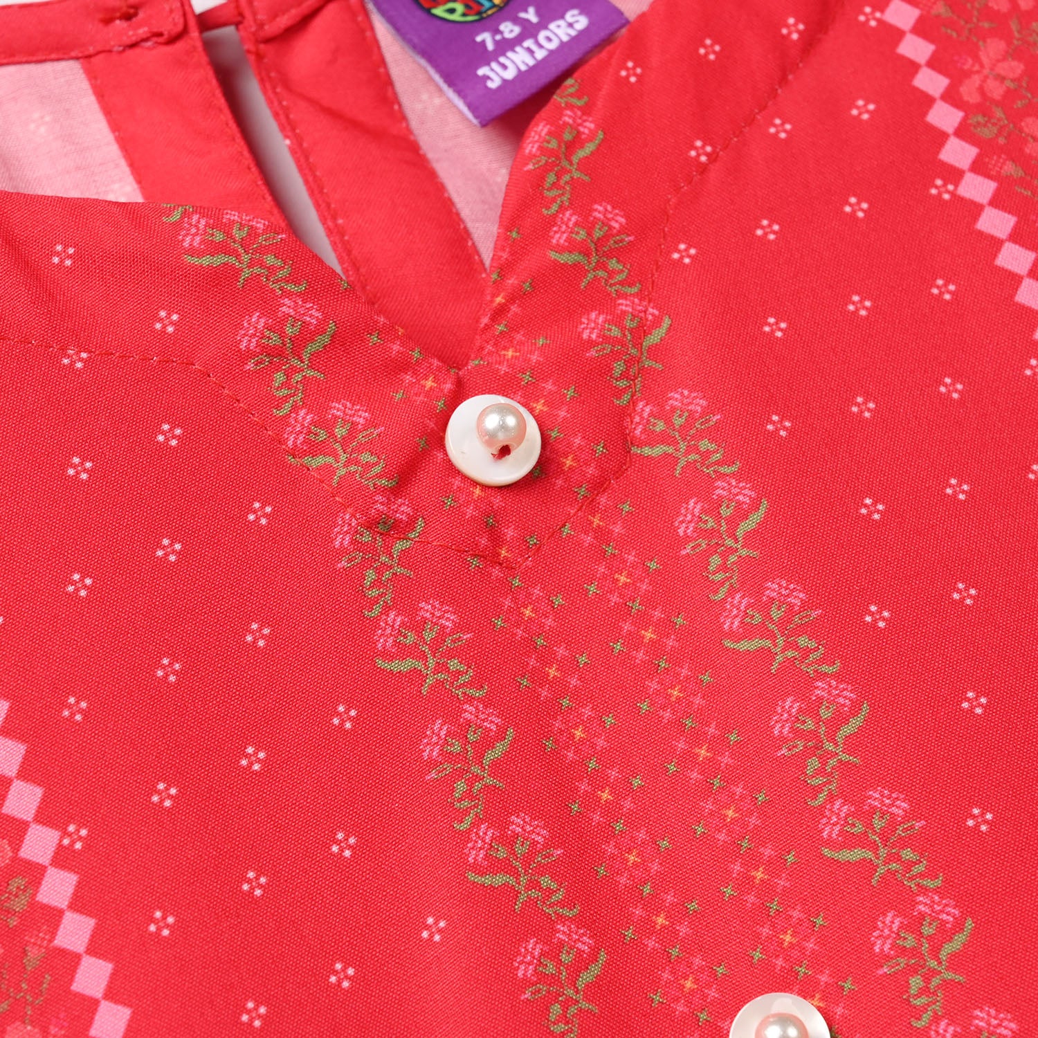Girls Poly Twill Printed Kurti - Shocking Pink - Image 6