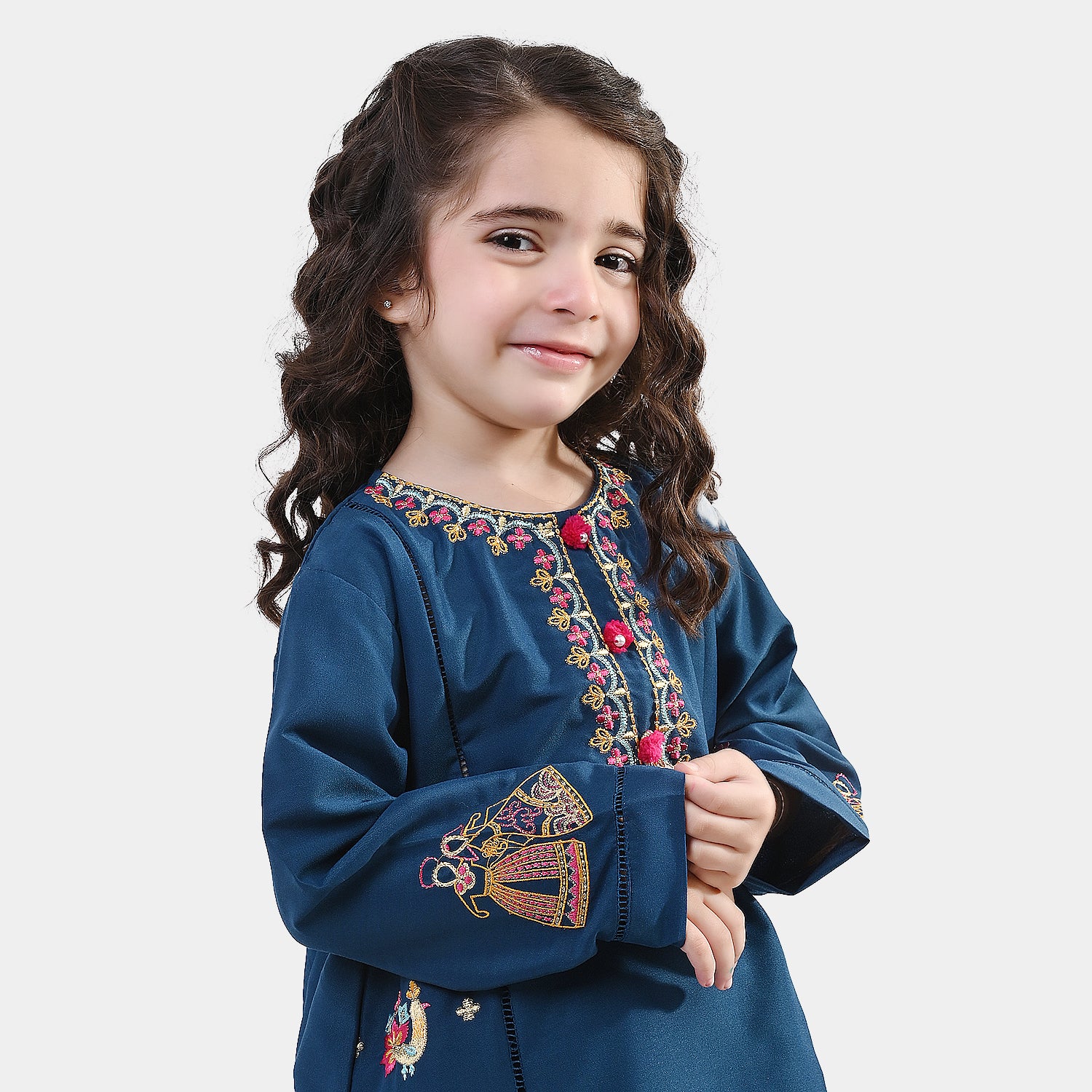 Girls Polyester Emb 2Pcs Falak -Teal - Image 2