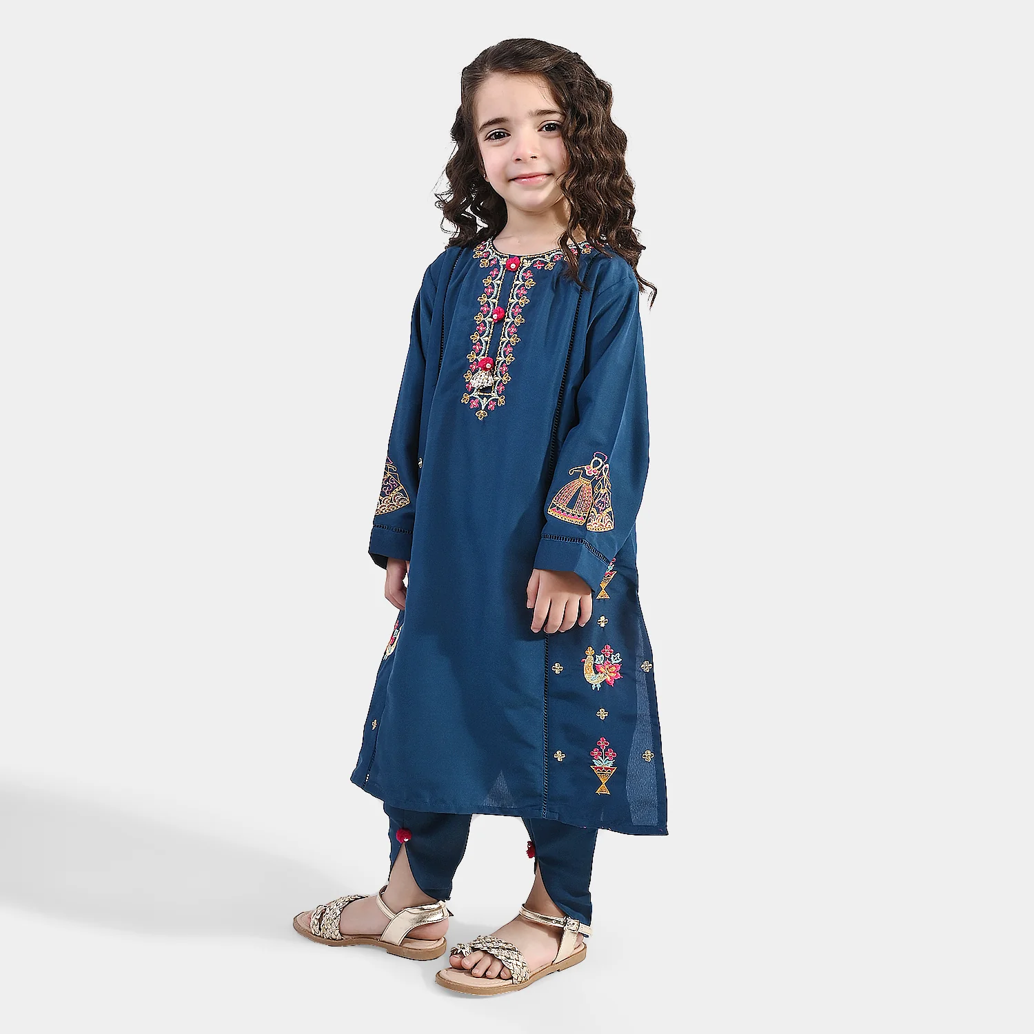 Girls Polyester Emb 2Pcs Falak -Teal - Image 3