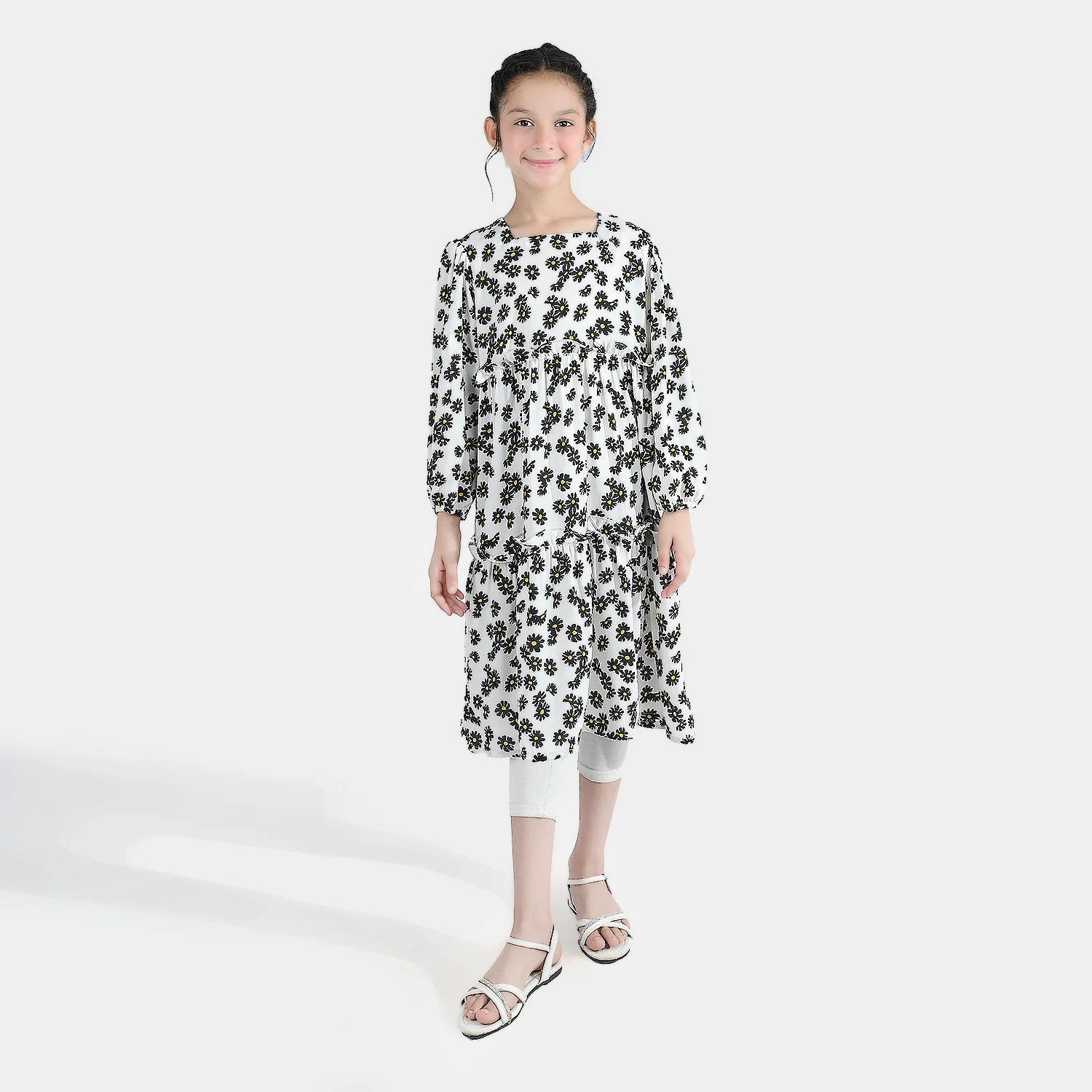 Girls Polyester Printed Frock Retro-Multi