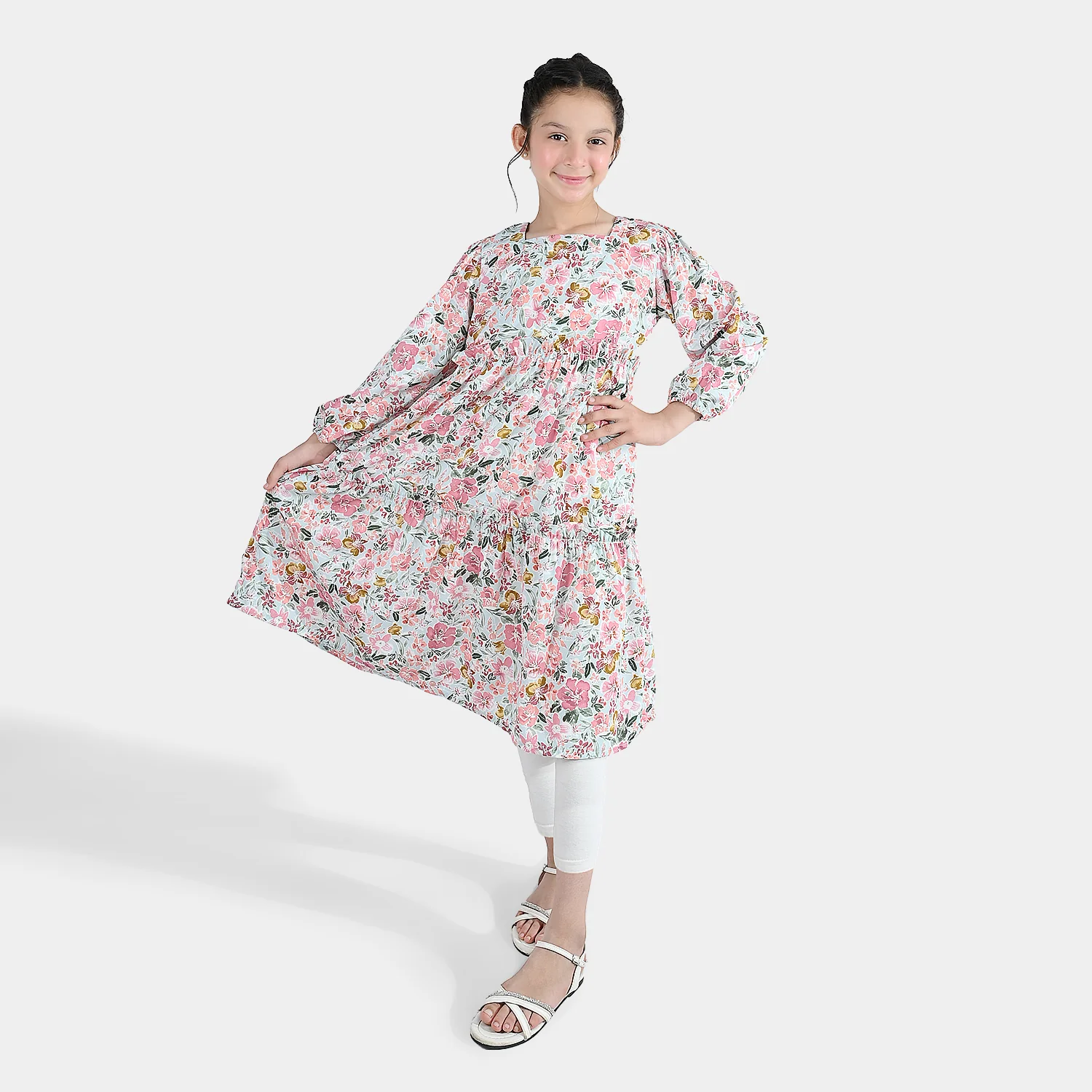 Girls Polyester Printed Frock Whimsical -Multi - Image 5