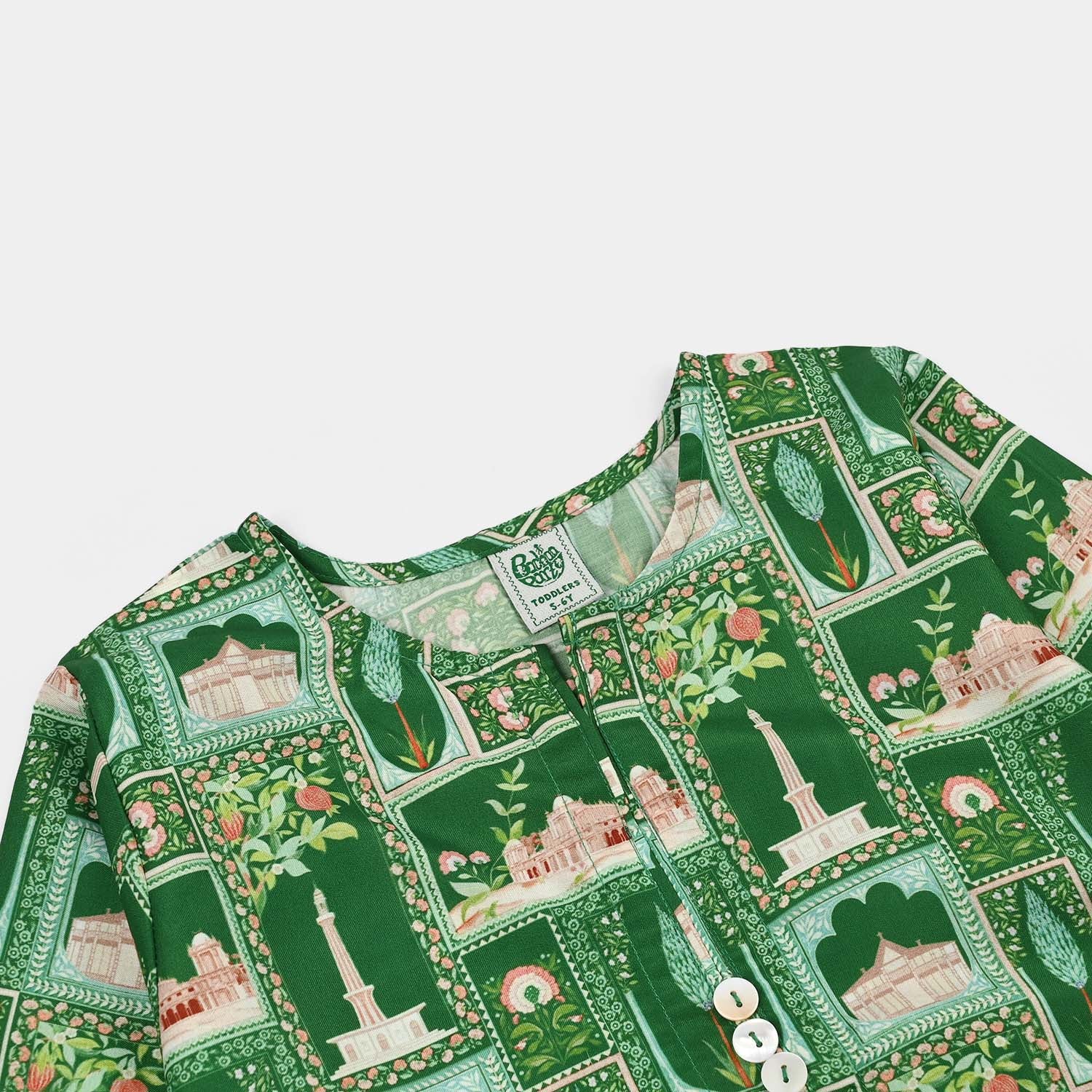Girls Polyester Printed Kurti Azadi-LT.Green - Image 2