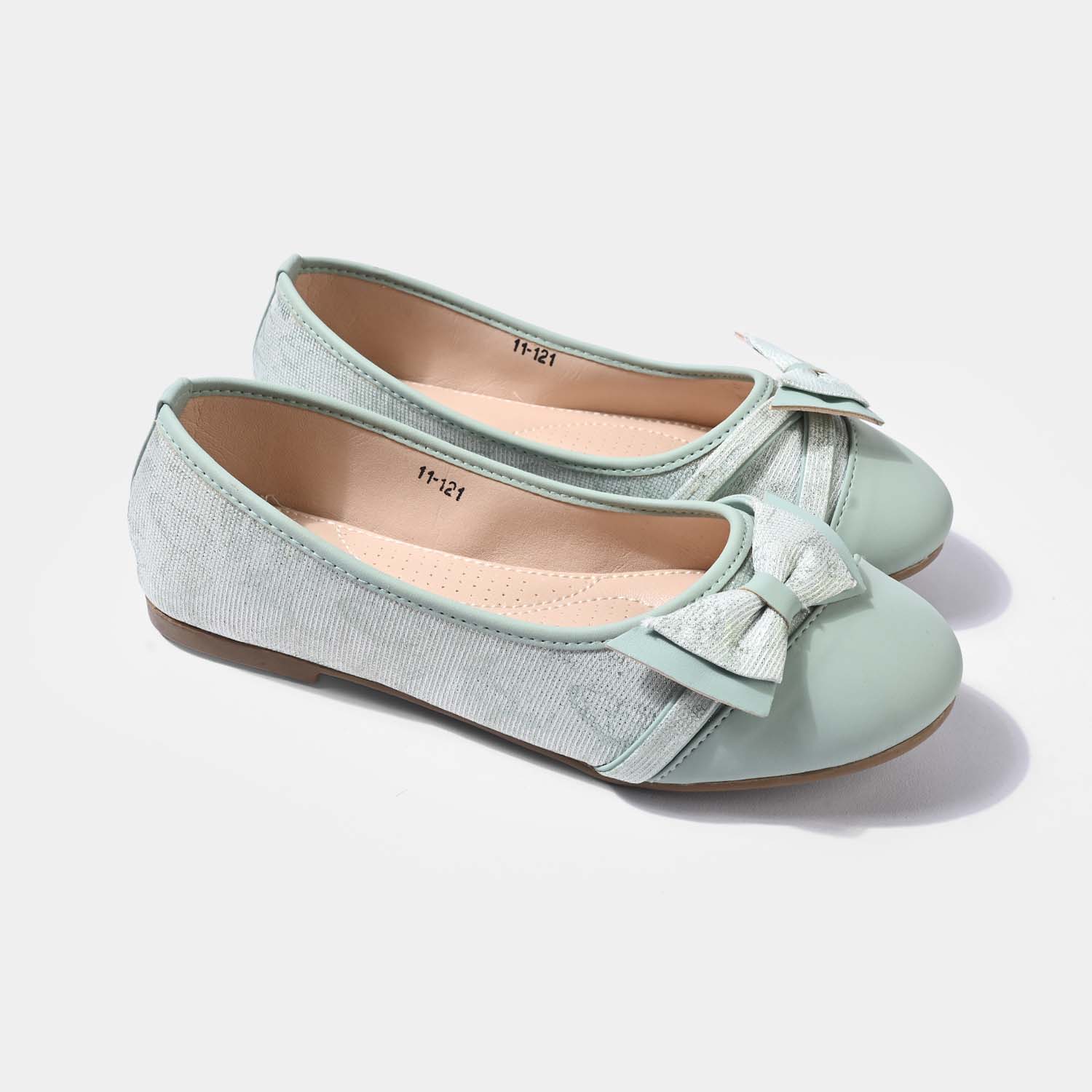 Girls Pumps 11-121 Shimmer Bow Ballerinas – Sea Green - Image 3