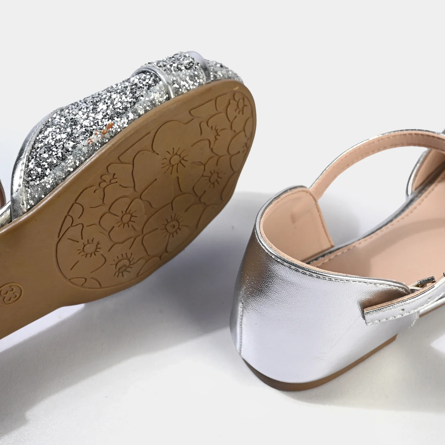 Girls Pumps 11-136 Glitter Bow Ankle Strap – Silver - Image 2