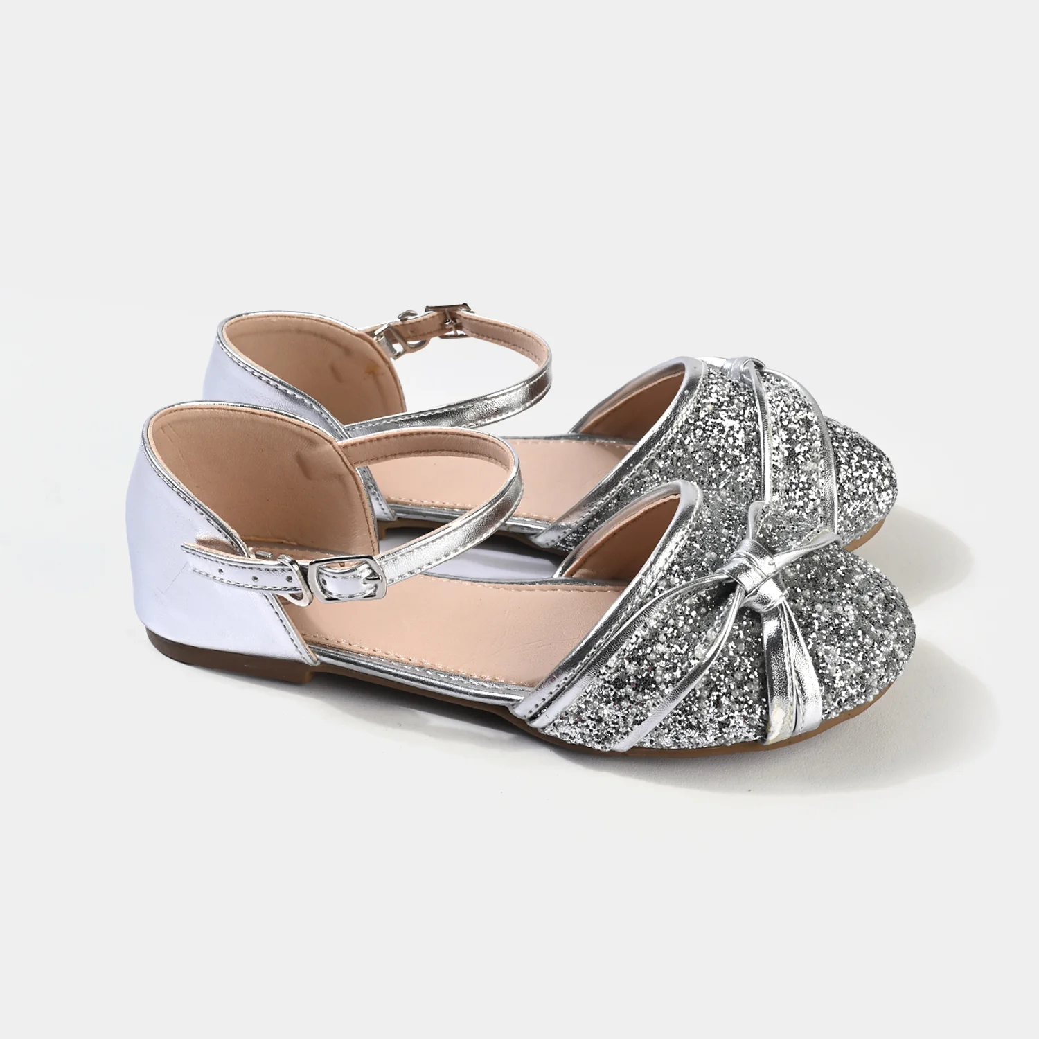 Girls Pumps 11-136 Glitter Bow Ankle Strap – Silver - Image 3