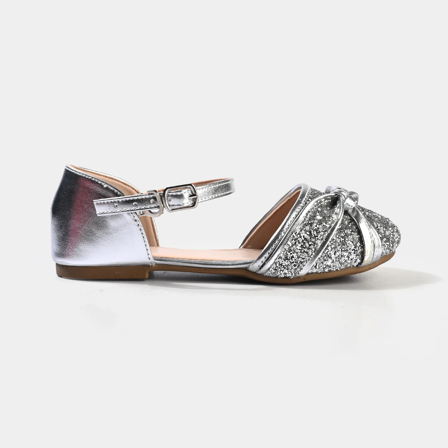 Girls Pumps 11-136 Glitter Bow Ankle Strap – Silver - Image 4