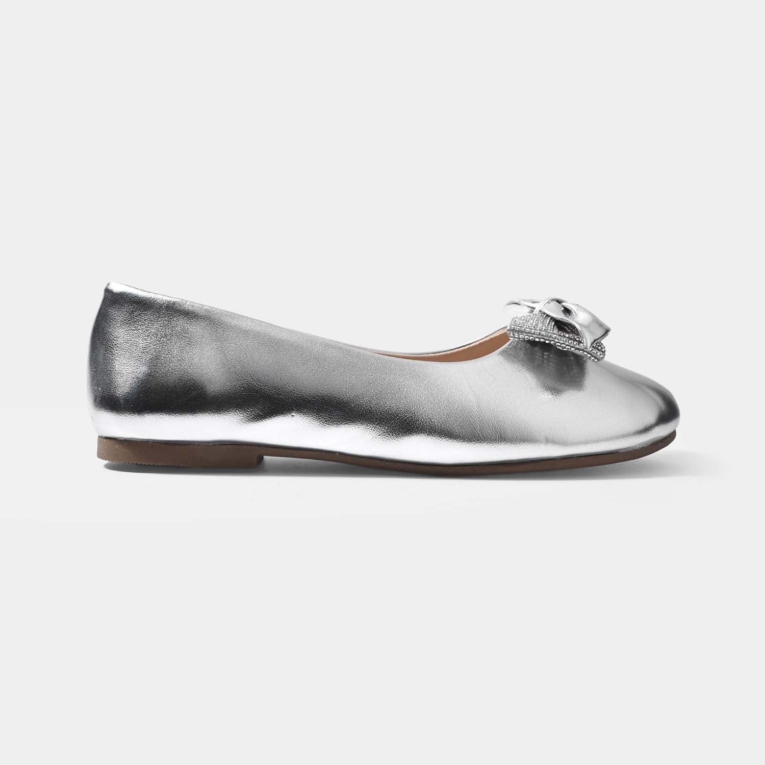 Girls Pumps BS-018 Metallic Bow Ballerinas – Silver - Image 4
