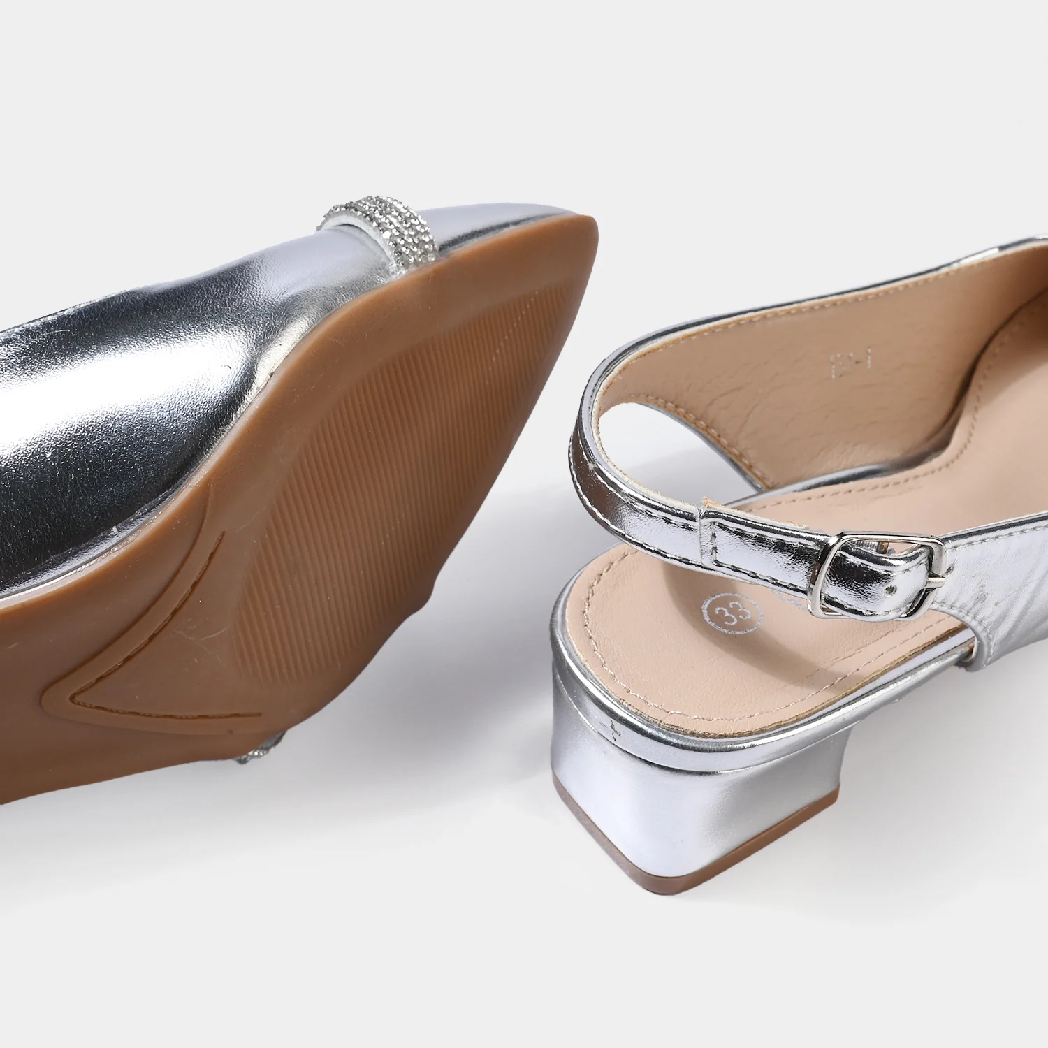 Girls Butterfly Pumps Heel 131-1-Silver - Image 2