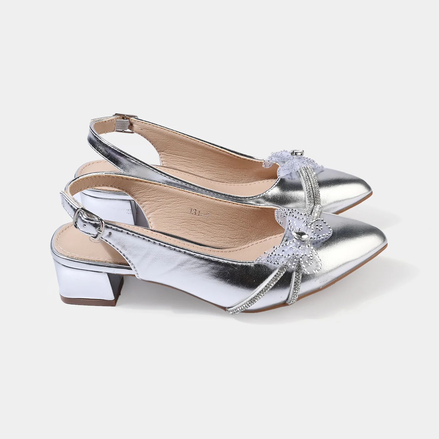 Girls Butterfly Pumps Heel 131-1-Silver - Image 3