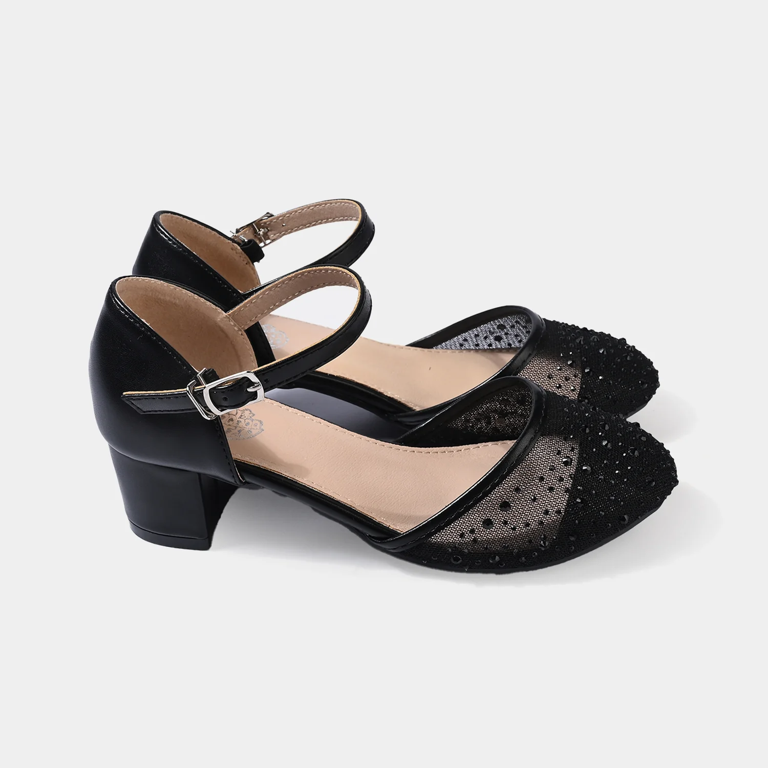 Girls Block Heel Pumps 131-2-BLACK - Image 3
