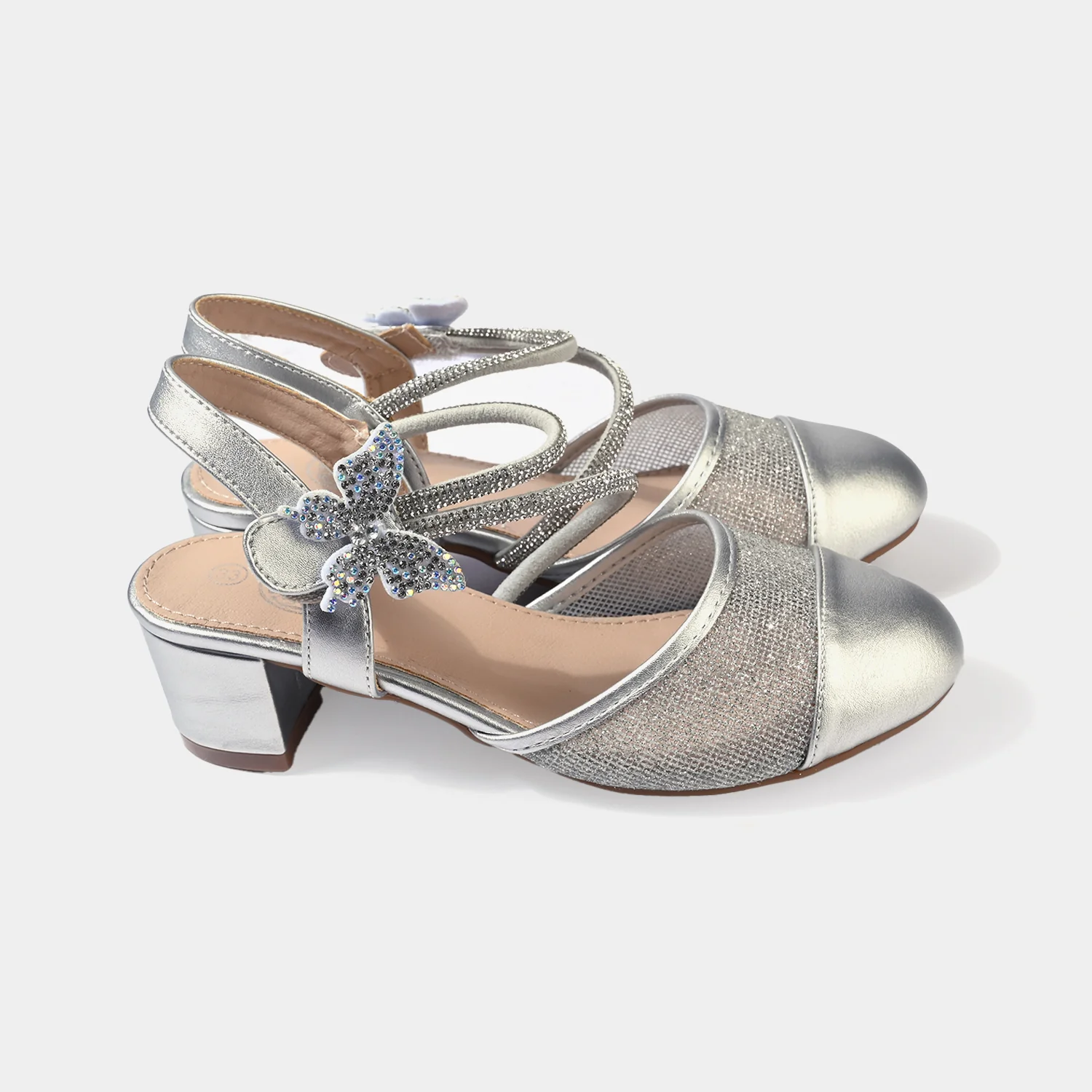 Girls Butterfly Pump Heels 131-3-SILVER - Image 3