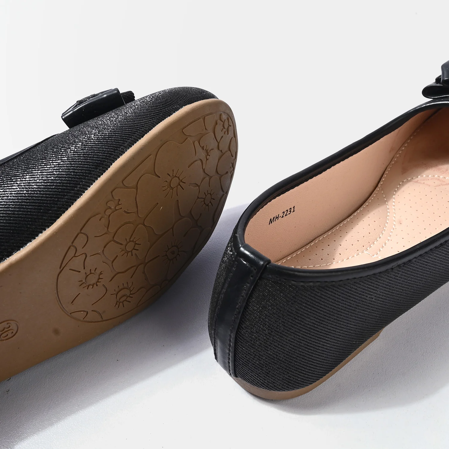 Girls Pumps MH-2231 Shimmer Bow Ballerinas – Black - Image 2