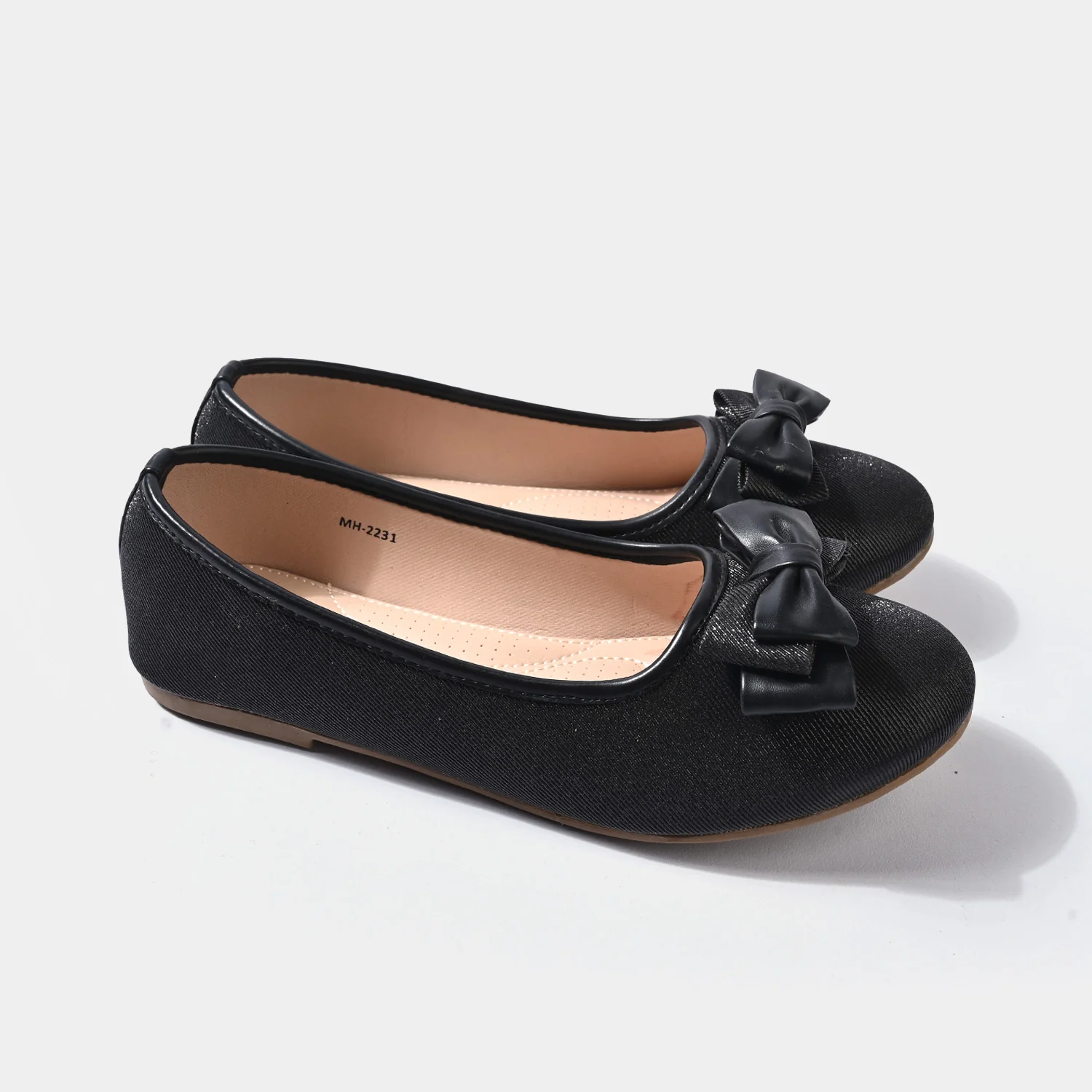 Girls Pumps MH-2231 Shimmer Bow Ballerinas – Black - Image 3