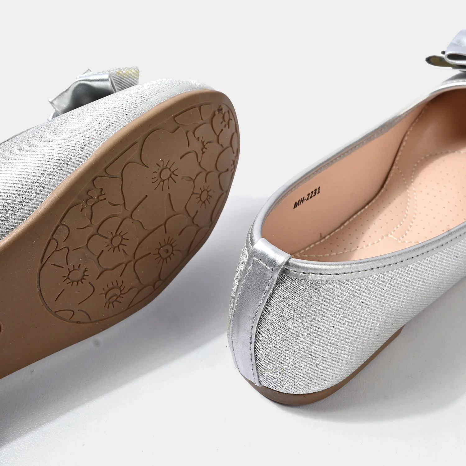 Girls Pumps MH-2231 Shimmer Bow Ballerinas – Silver - Image 2