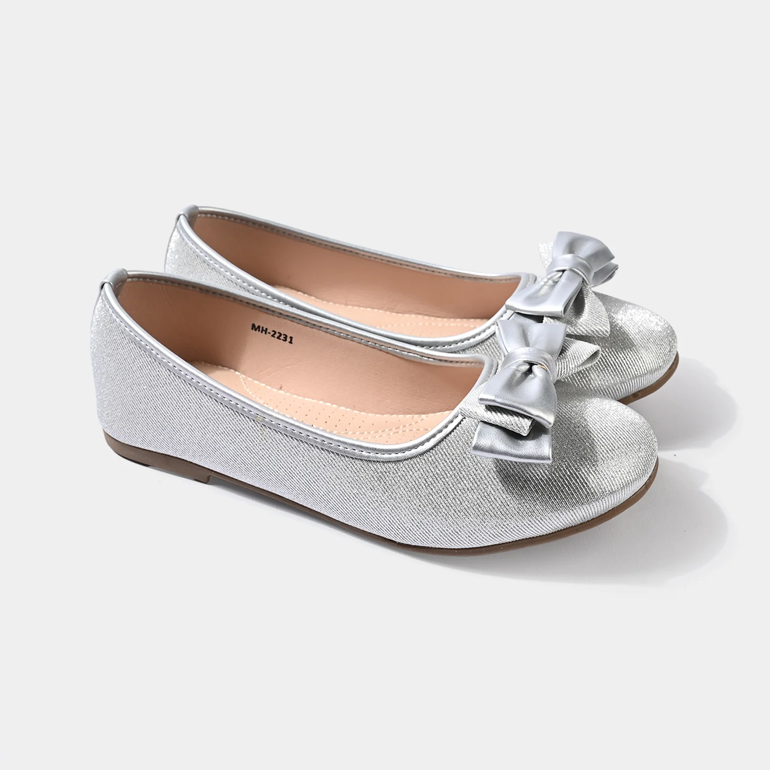 Girls Pumps MH-2231 Shimmer Bow Ballerinas – Silver - Image 3