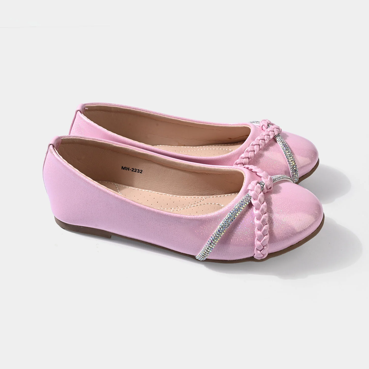 Girls Pumps MH-2232 Braided Rhinestone Ballerinas – Pink - Image 4
