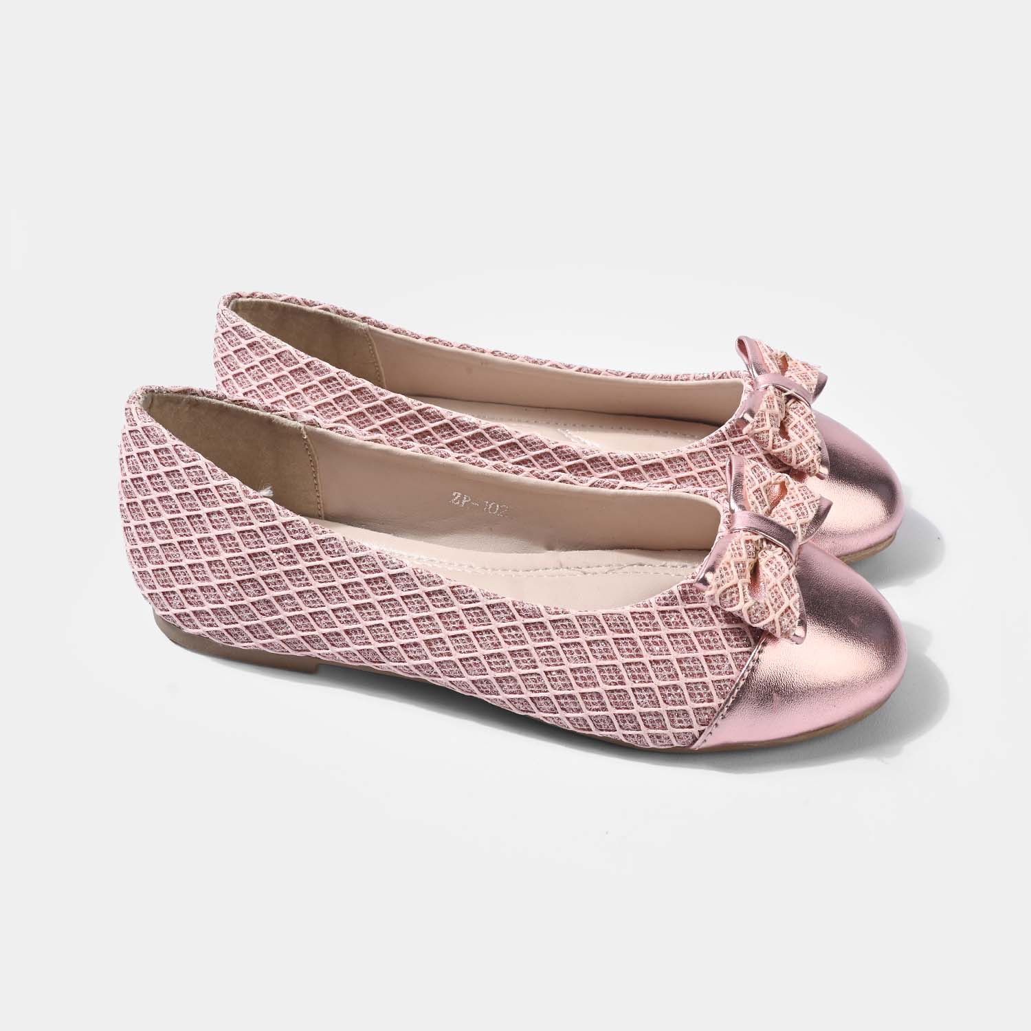 Girls Textured Bow Pumps ZP-102 – Champagne - Image 3