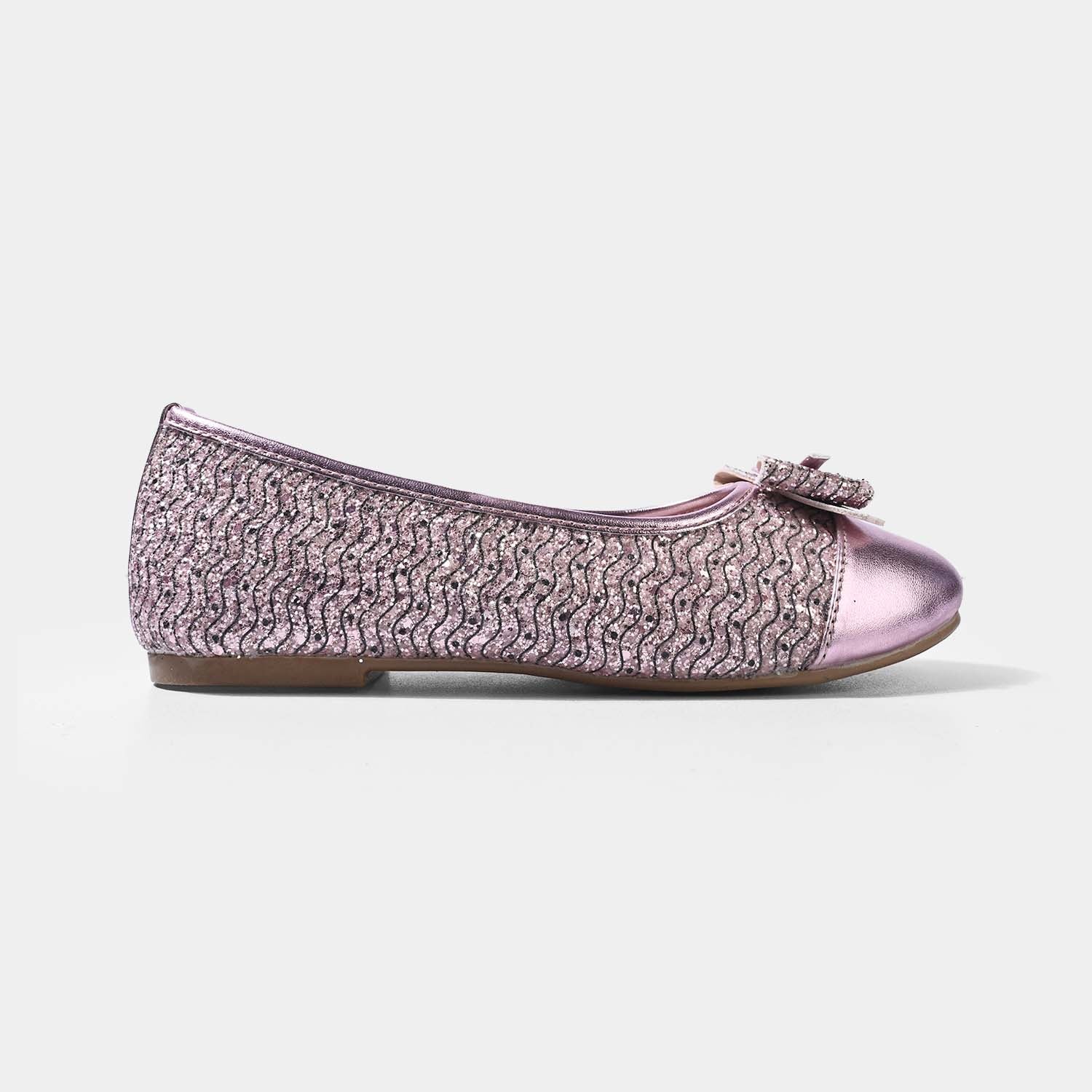 Girls Pumps ZP-103 Glitter Bow Ballerinas – Pink - Image 4