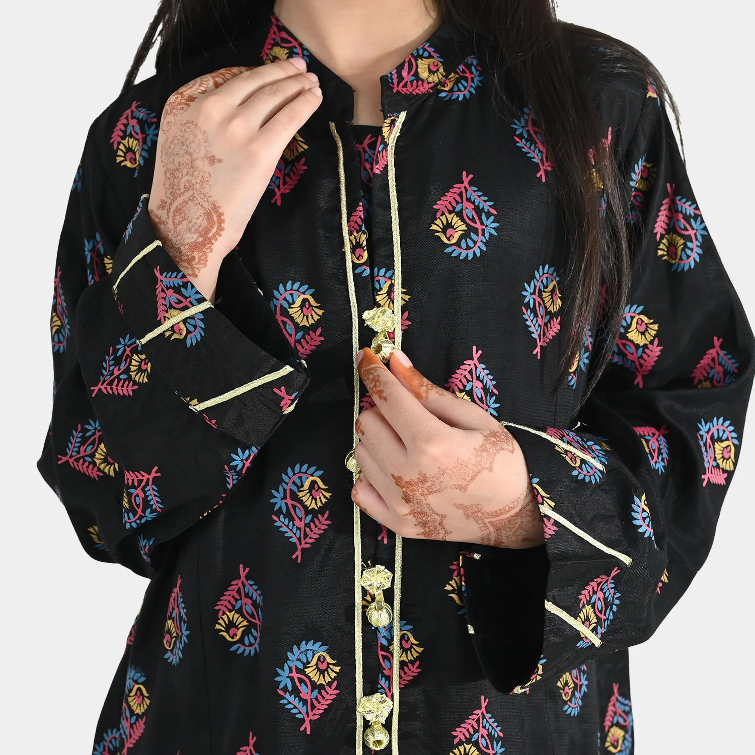 Girls Raw Silk 3-Pcs Suit (Aabroo) - Black - Image 2