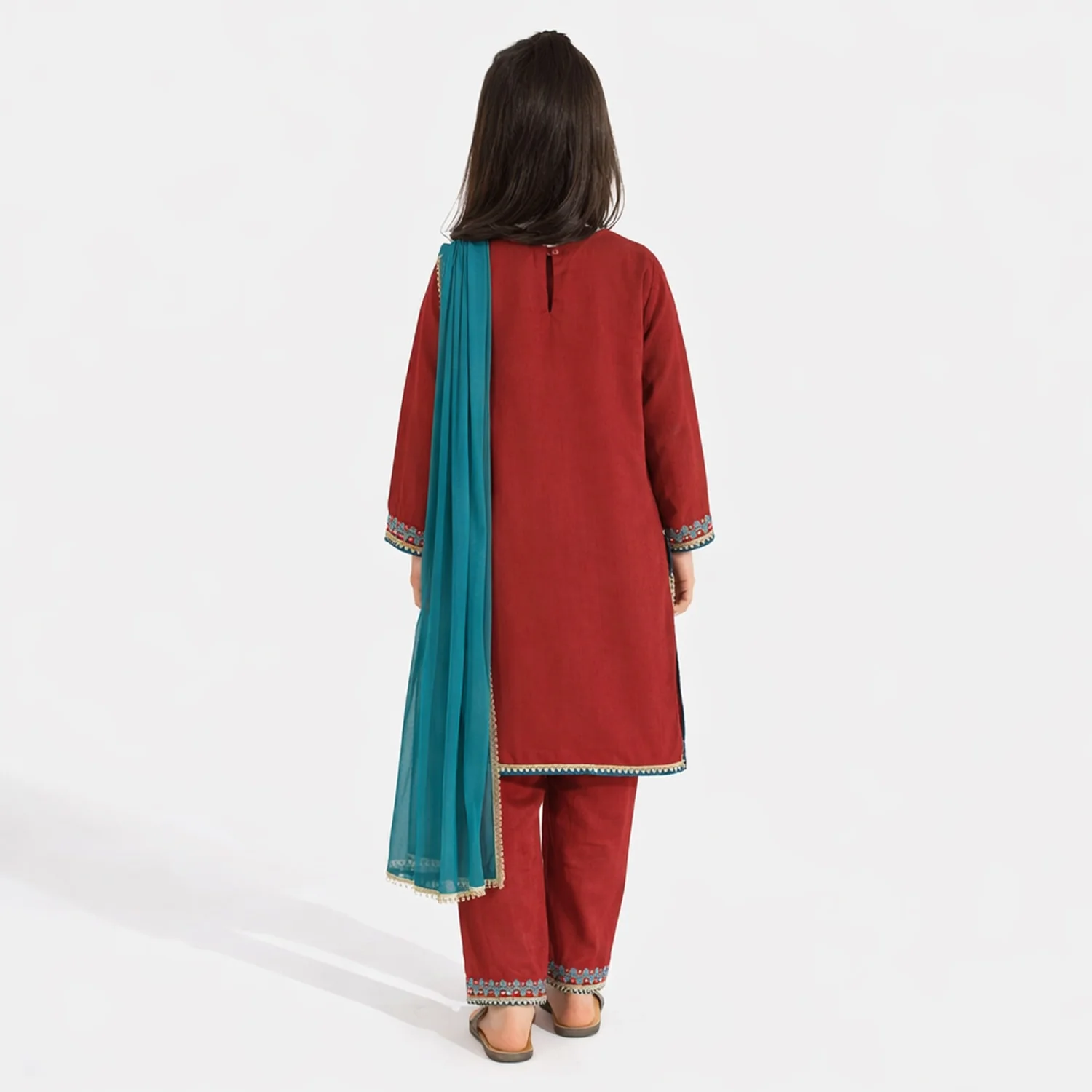Girls Raw Silk 3Pcs Naqsh-Red - Image 4