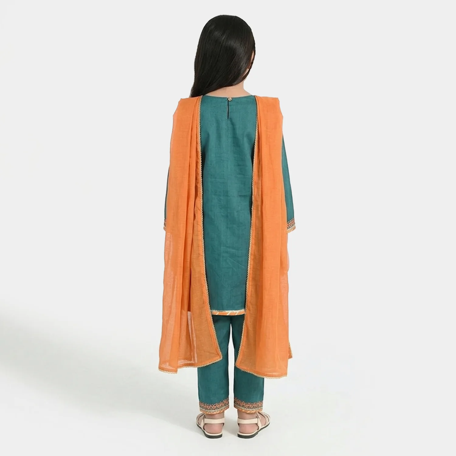 Girls Raw Silk 3Pcs (Naqsh) - Teal blue - Image 3