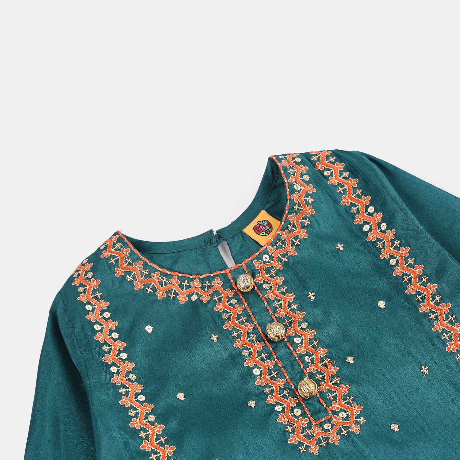 Girls Raw Silk 3Pcs (Naqsh) - Teal blue - Image 6