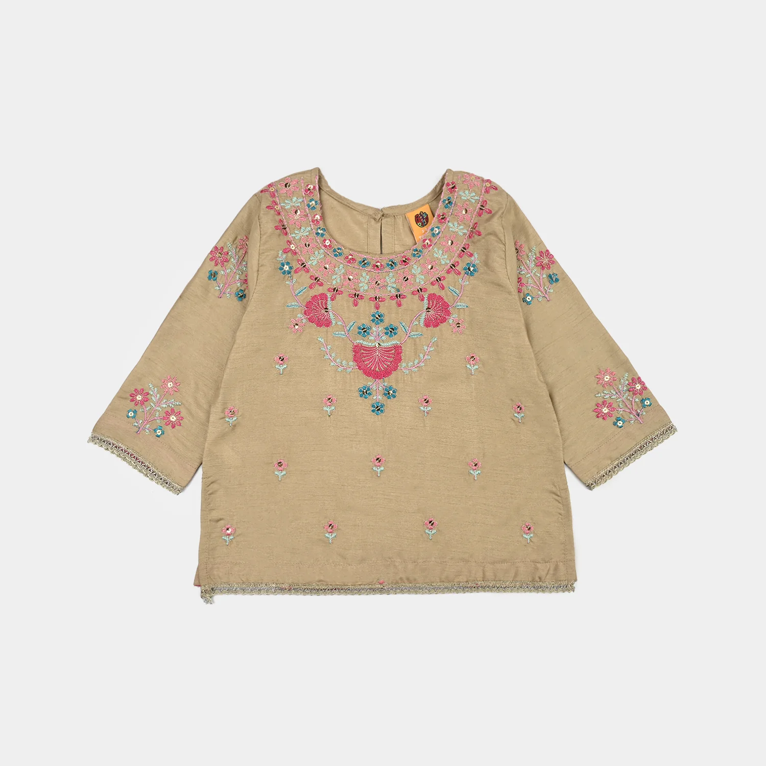 Girls Raw Silk 3Piece-BEIGE - Image 2