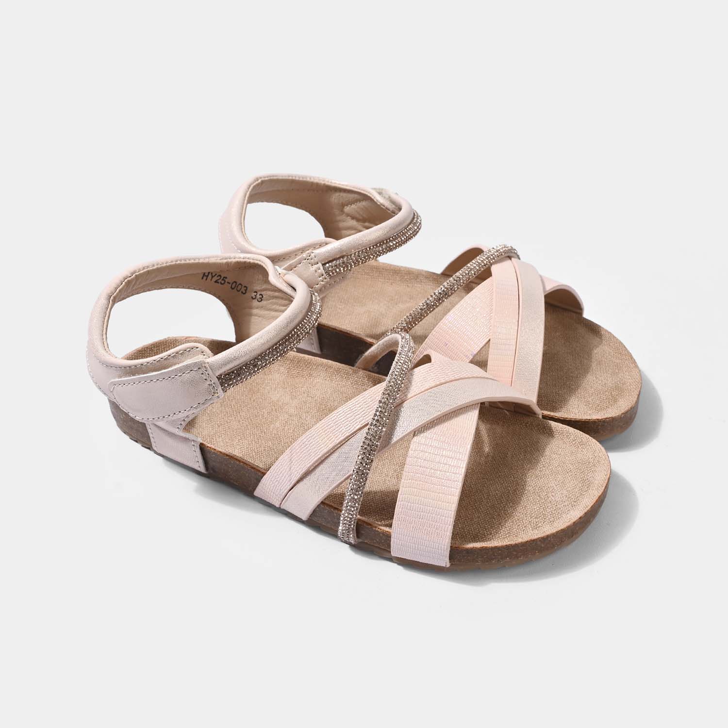 Girls Rhinestone Criss-Cross Sandals HY25-003 – Pink - Image 3