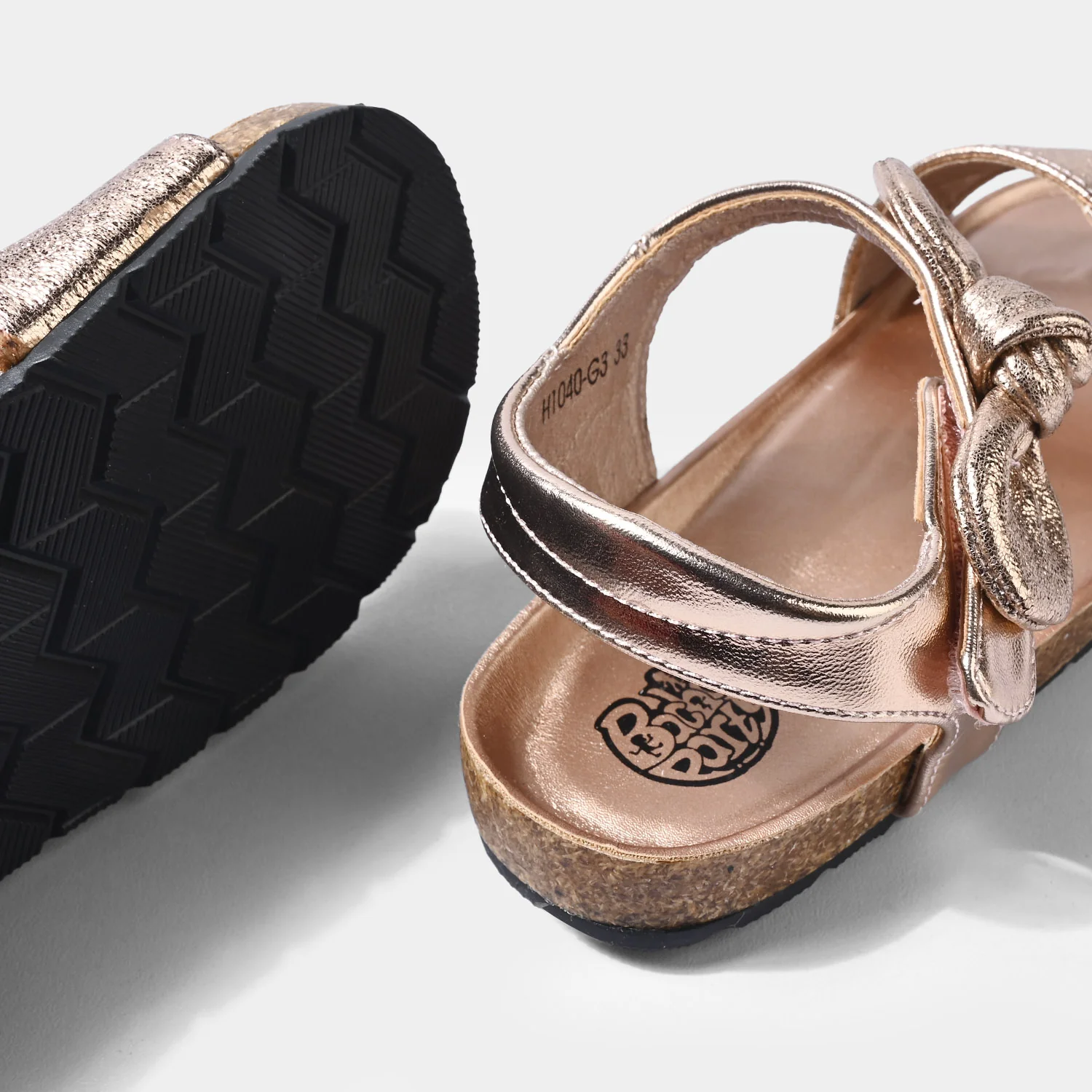 Girls Sandals H1040-G3 Metallic Bow Velcro – Champagne - Image 2
