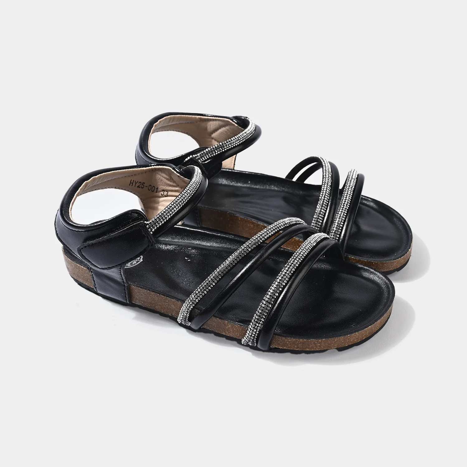 Girls Sandals HY25-001 Rhinestone Strappy – Black - Image 3