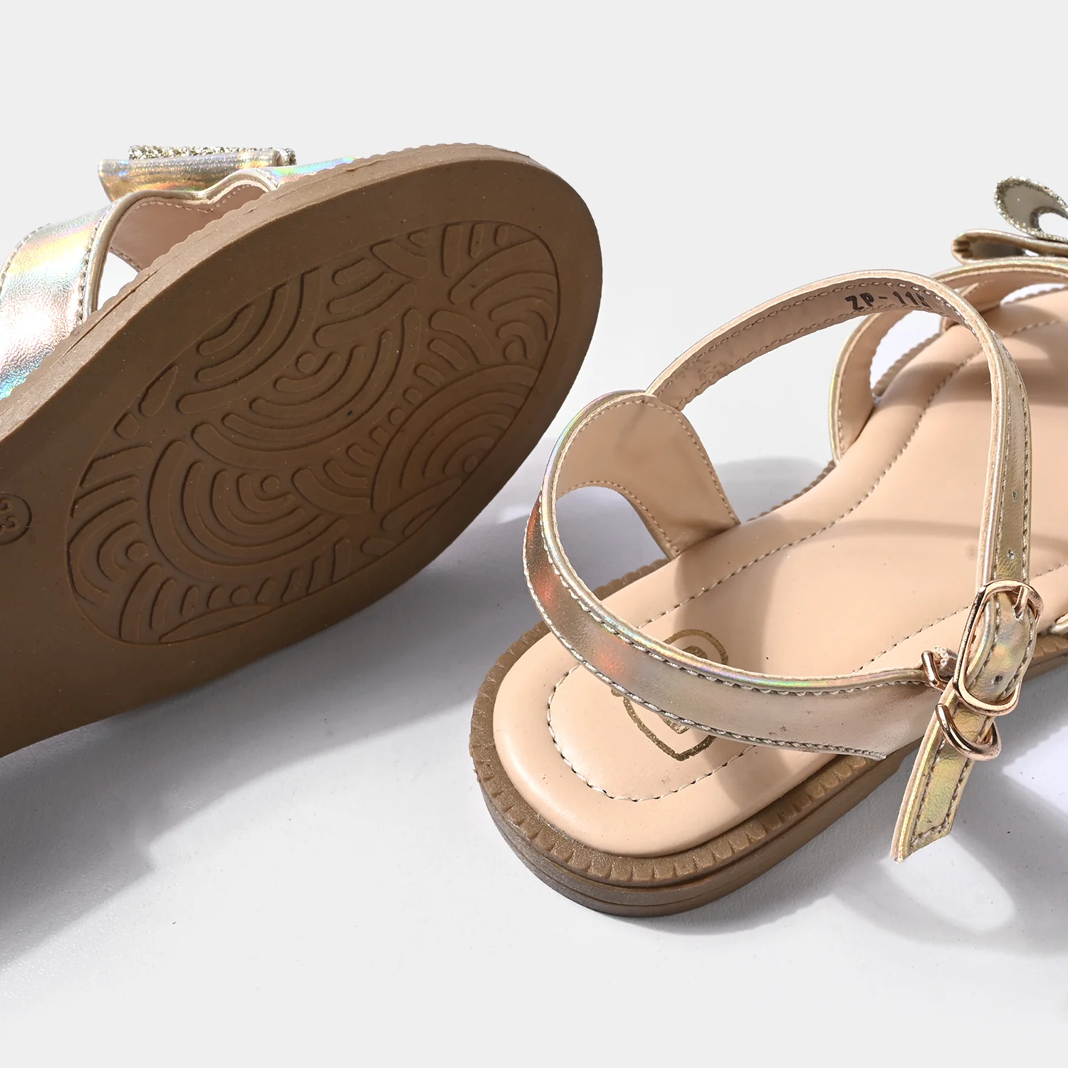 Girls Sandals ZP-115 Holographic Glitter Bow – Golden - Image 2