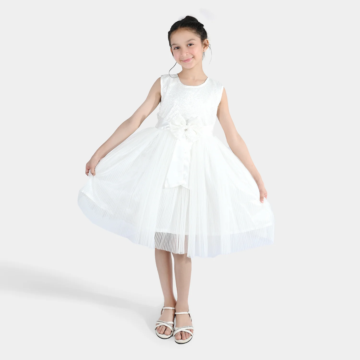 Girls Sequence Fancy Frock Angel-WHITE - Image 2