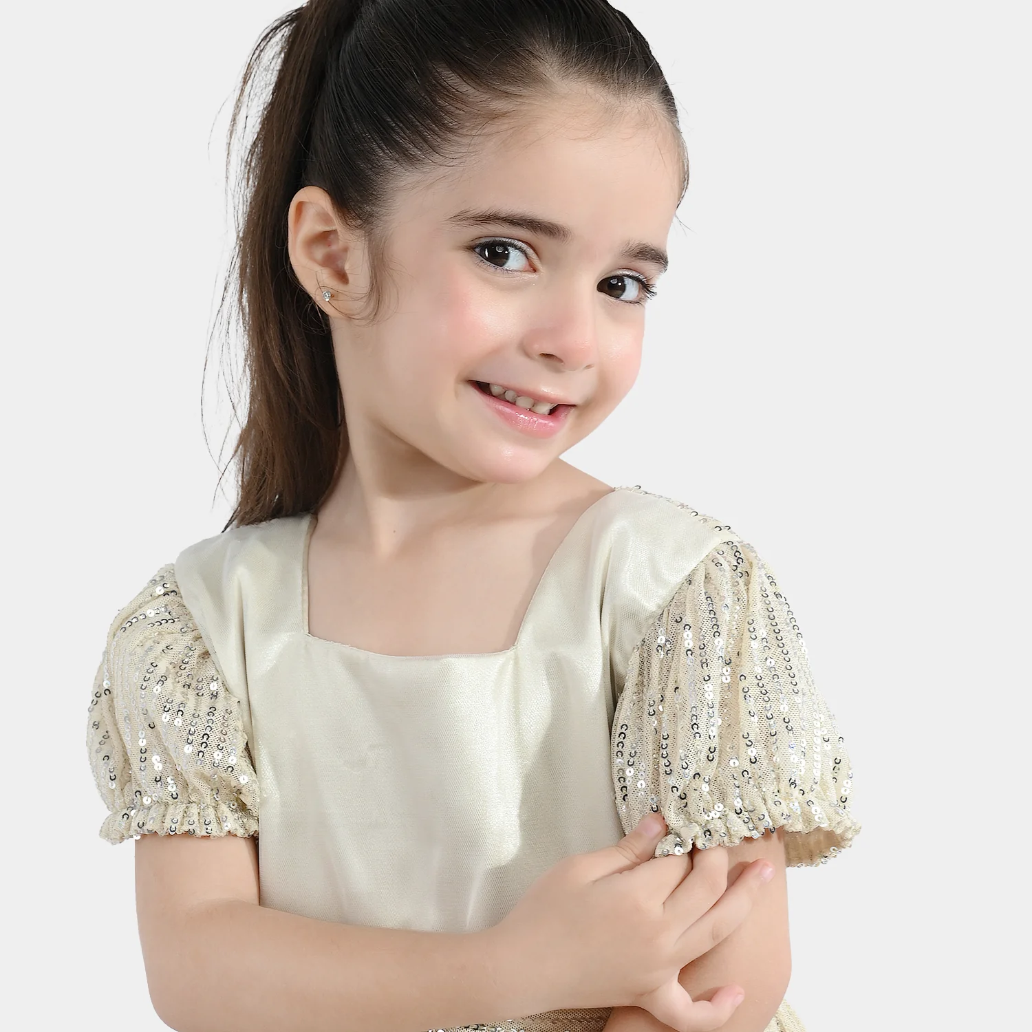 Girls Sequence Fancy Frock- Party Girl-BEIGE - Image 2