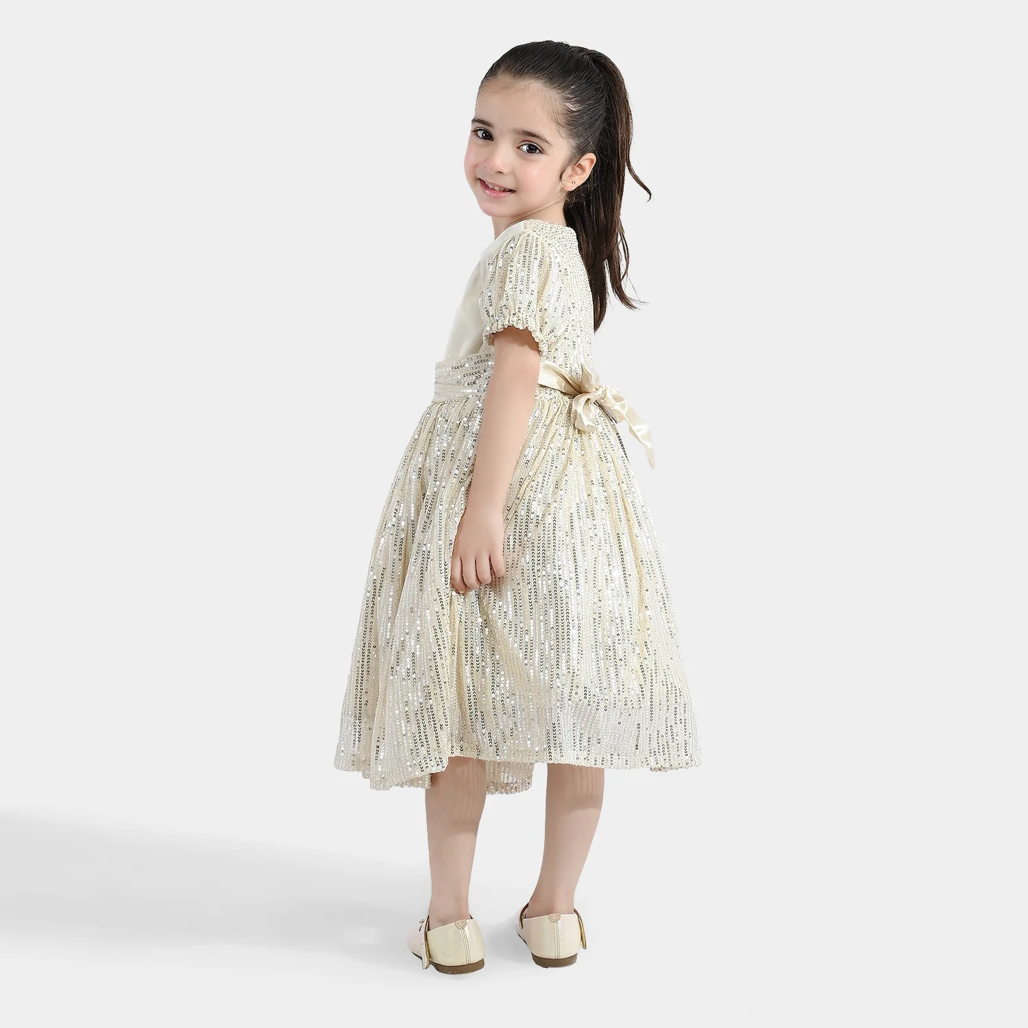 Girls Sequence Fancy Frock- Party Girl-BEIGE - Image 4