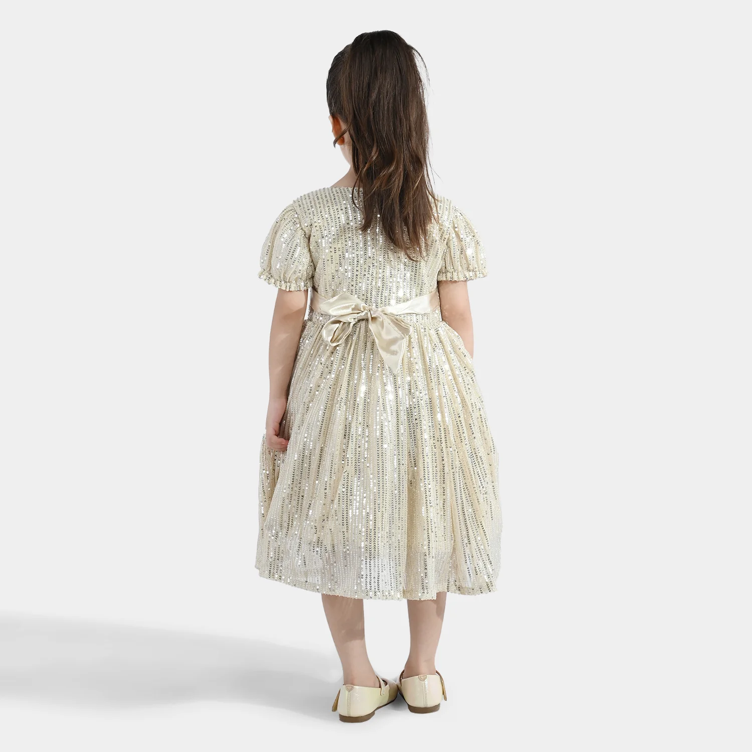Girls Sequence Fancy Frock- Party Girl-BEIGE - Image 5