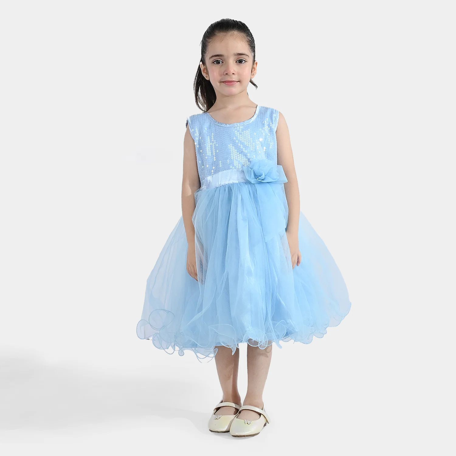 Girls Sequence Fancy Frock-Snow Flakes-Light.Blue - Image 3