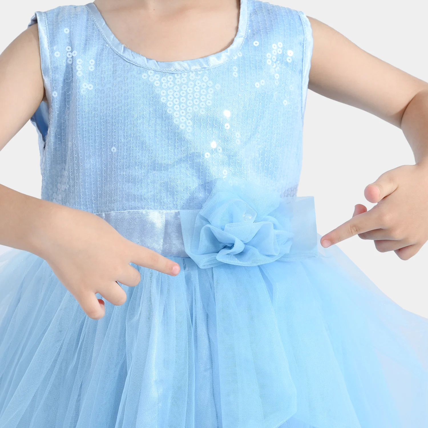 Girls Sequence Fancy Frock-Snow Flakes-Light.Blue - Image 4