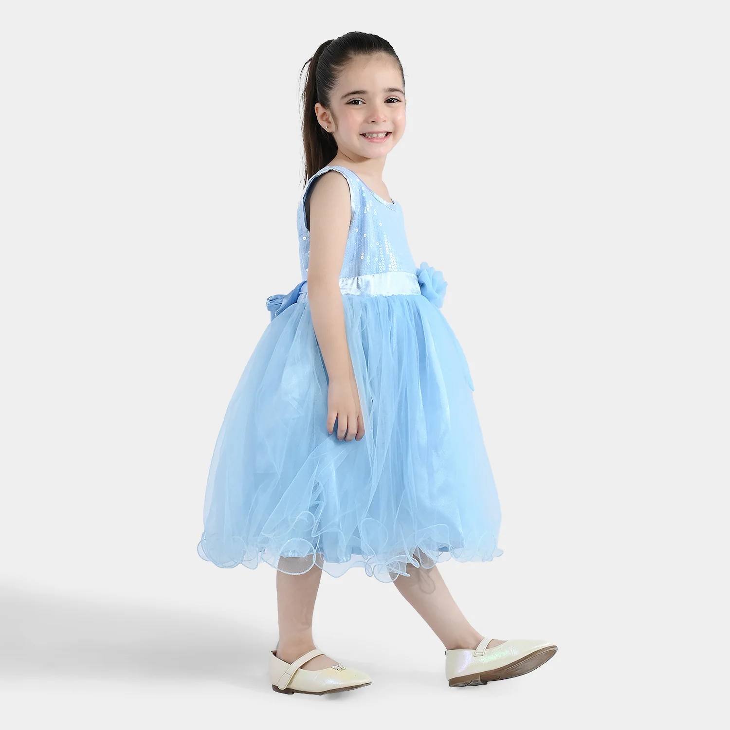 Girls Sequence Fancy Frock-Snow Flakes-Light.Blue - Image 5