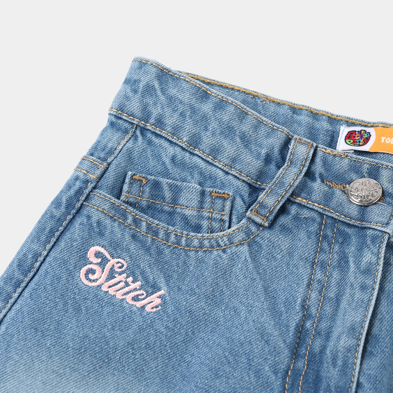 Girls Denim Rigid Short Stitch – Mid Blue - Image 2