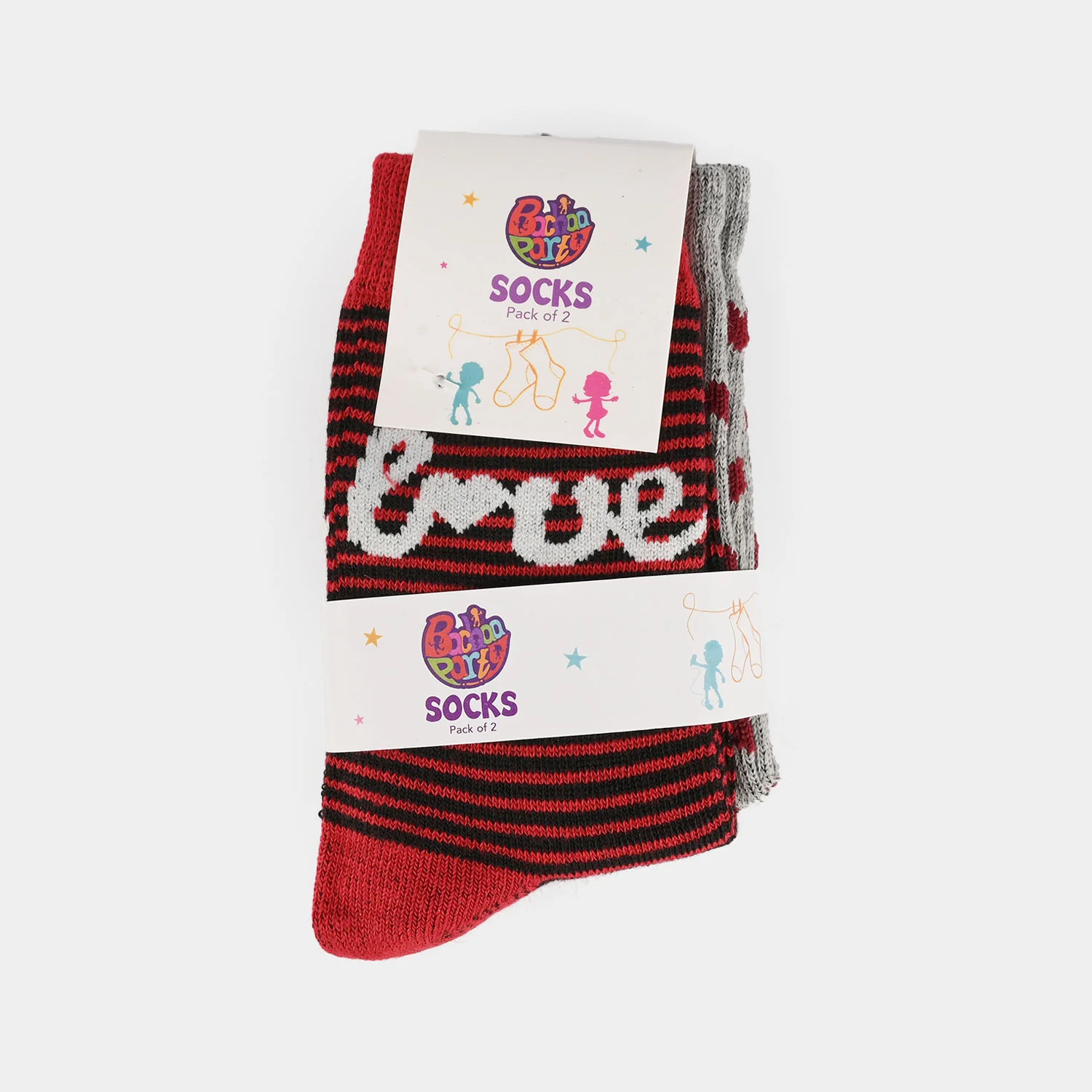 Girls Socks Pack Of 2 Love-1-Red.Grey - Image 3