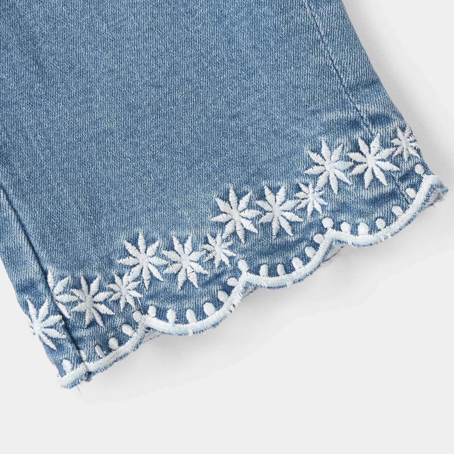 Girls Straight Fit Embroidered Denim Pants Tulips – Mid Blue - Image 2