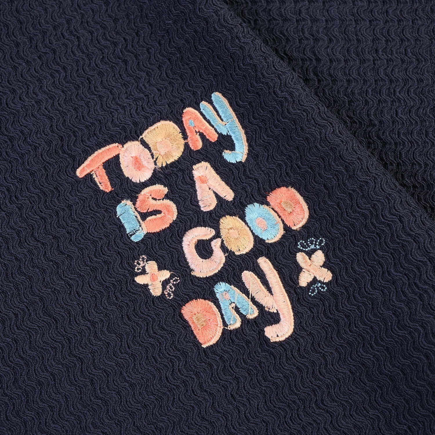 Girls Knitted Crinkle T-Shirt A Good Day-Blue - Image 3