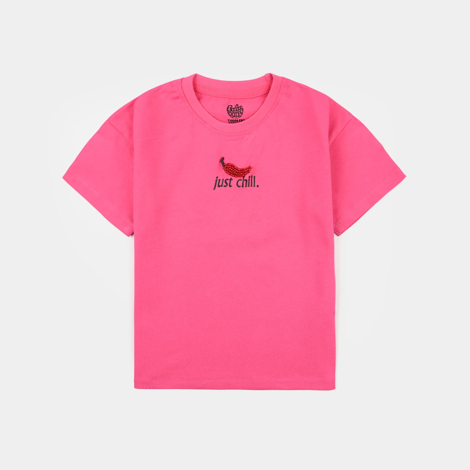 Girls Jersey/Terry T-Shirt (Just Chill) - Hot Pink