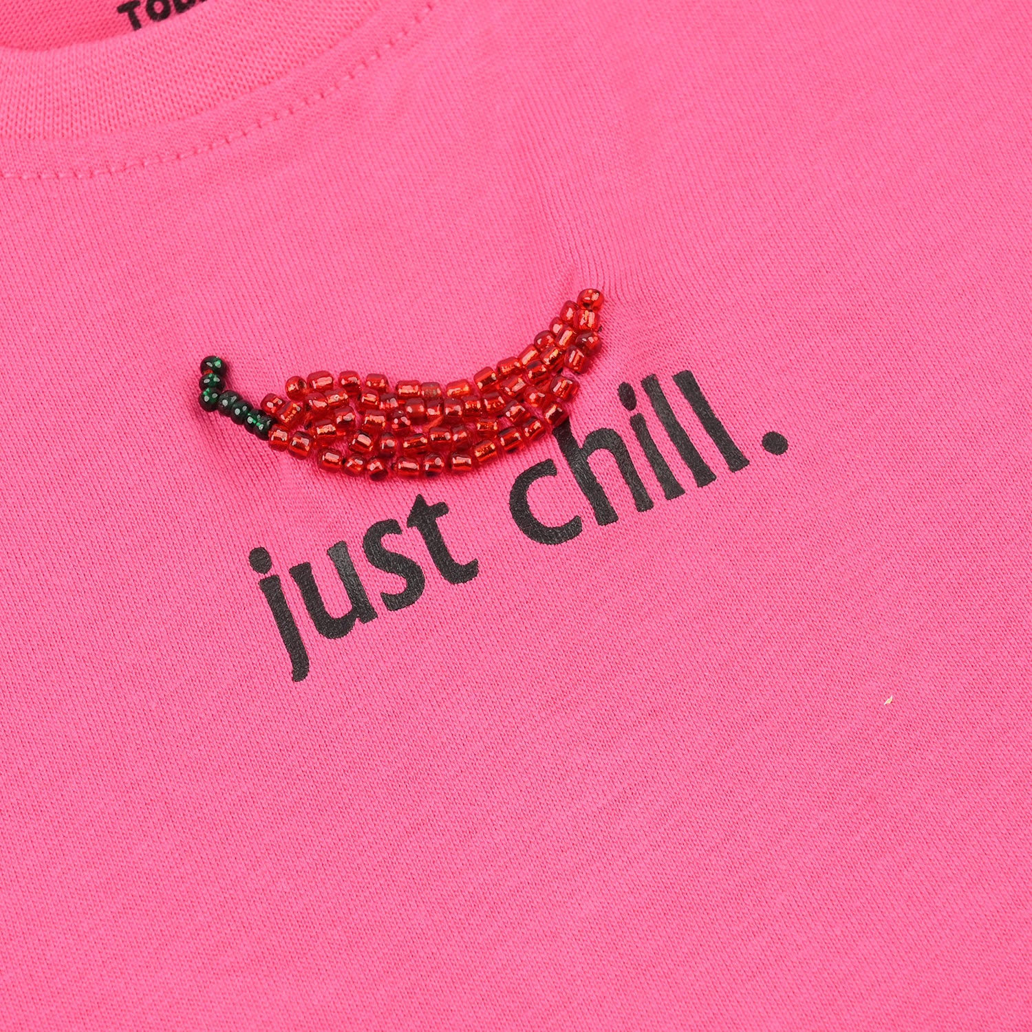 Girls Jersey/Terry T-Shirt (Just Chill) - Hot Pink - Image 2