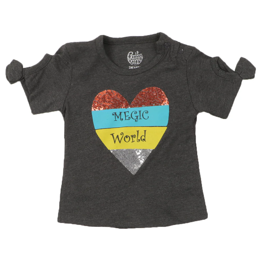 Infant Girls T-Shirt Seq Heart E-C -CHARCOAL