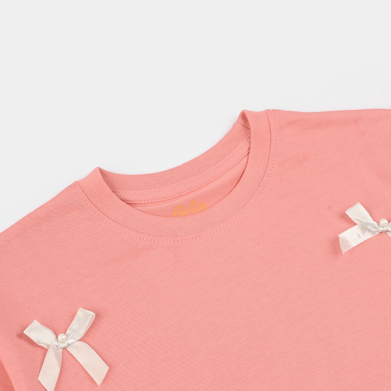 Girls Jersey/Terry T-Shirt (Bow) - Peach - Image 3