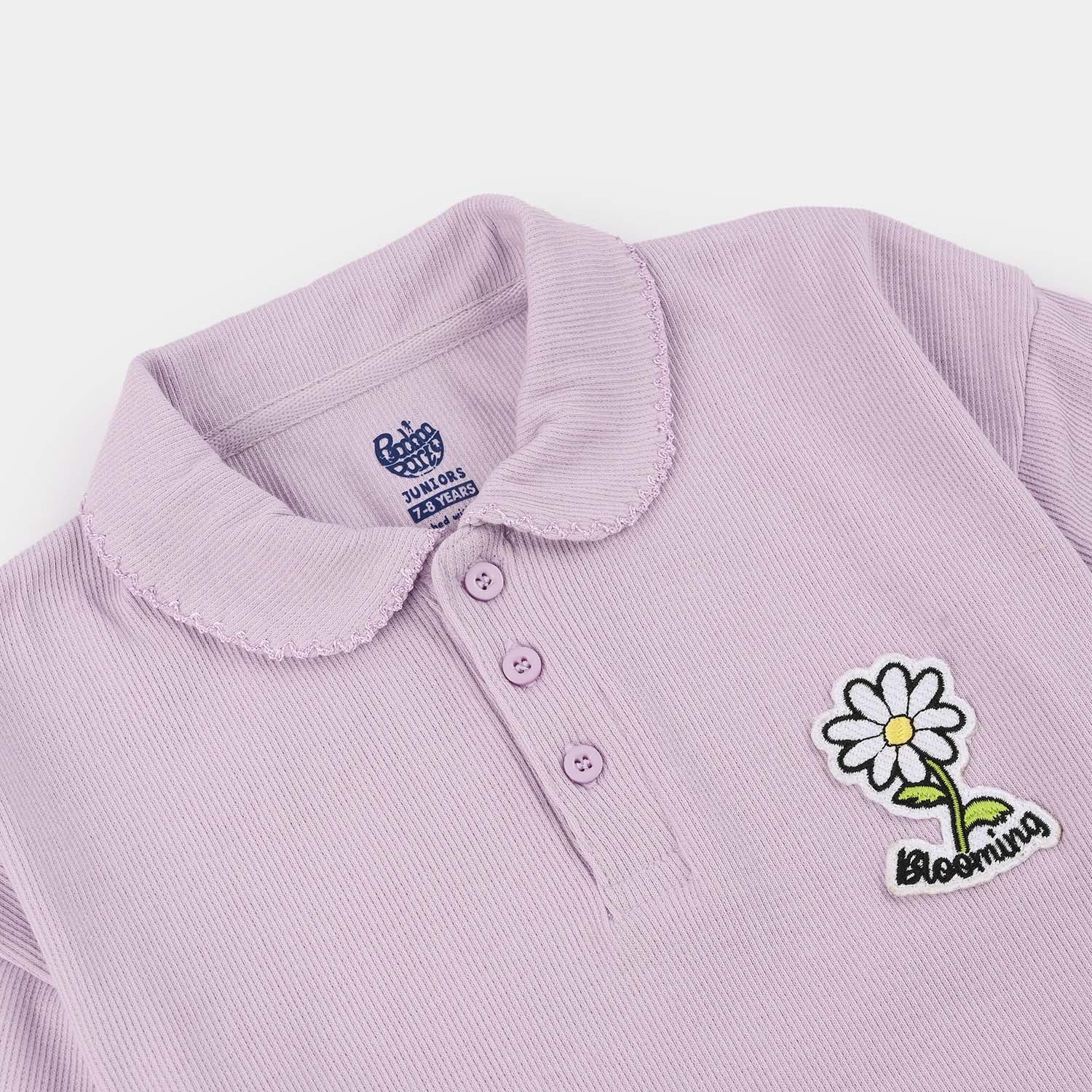 Girls 2x1 Rib T-Shirt (Daisy) - Lilac - Image 2