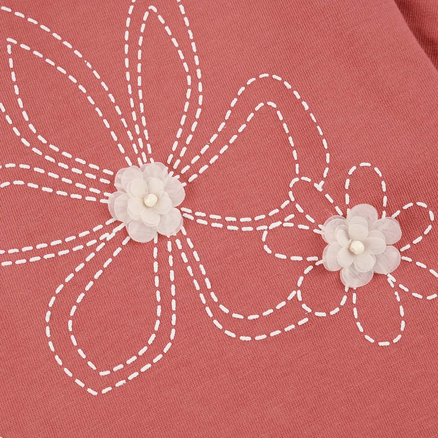 Girls Jersey/Terry T-Shirts Flowers - Pink - Image 2