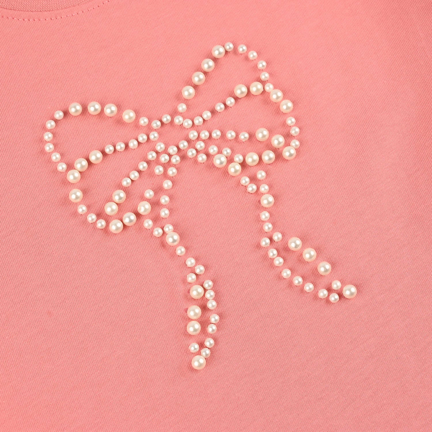 Girls Jersey/Terry T-Shirt (Pearls Bow) - Peach - Image 5