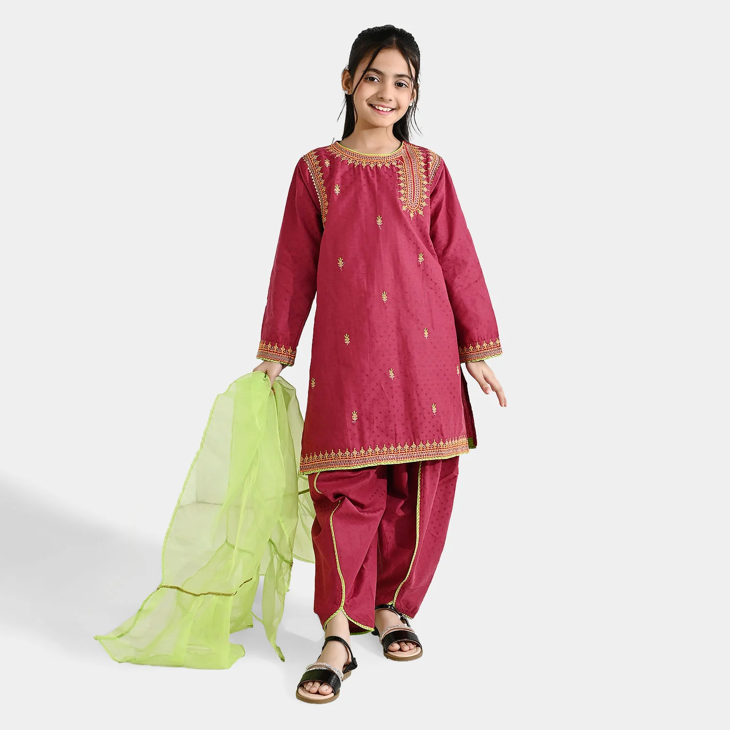 Girls Viscose 3-Piece Set (Falak) - Magenta - Image 2